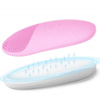 Wireless Mini portable smart T-sonic face bath warm massage multifunction beauty machine soft silicone facial cleansing brush