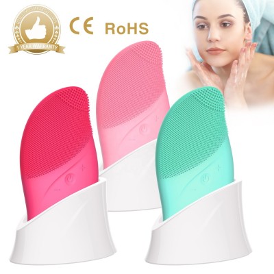 Wireless charging face brush silicone waterproof face brush cleansing facial brush in red blue pink color